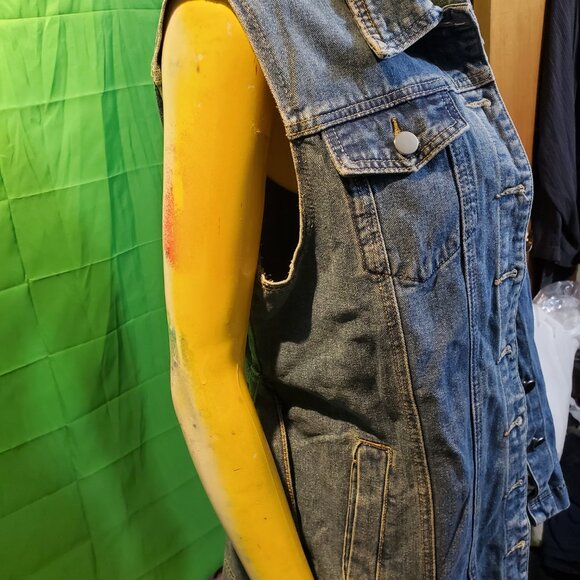 Women Denim Jeans Jacket Coat sleeveless trench size M blue 90's - Picture 4 of 11